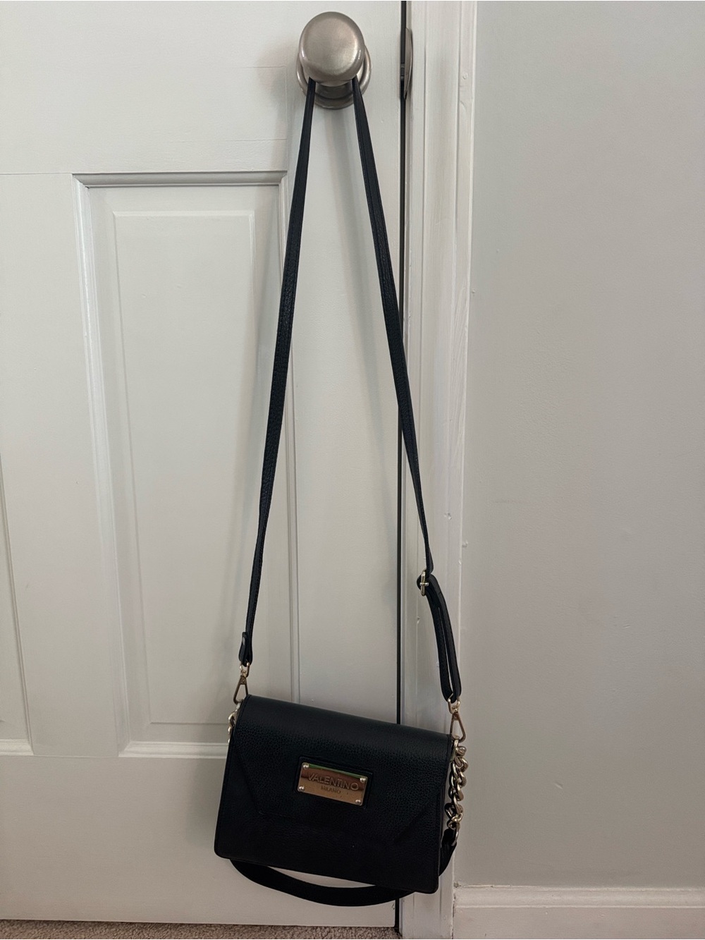 Valentino By Mario Valentino Black Crossbody with Gold Plaque